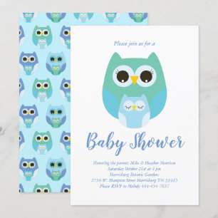 Schattigee Uil Baby shower Blue Bird Boy Kaart