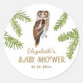 Schattigee uil Baby shower dank u Ronde Sticker (Voorkant)