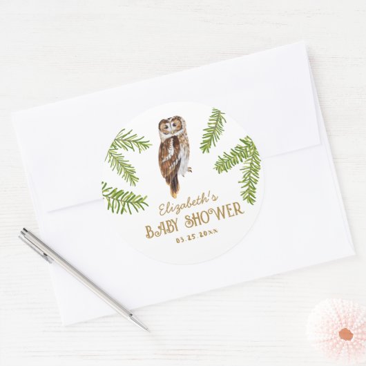 Schattigee uil Baby shower dank u Ronde Sticker (Envelop)