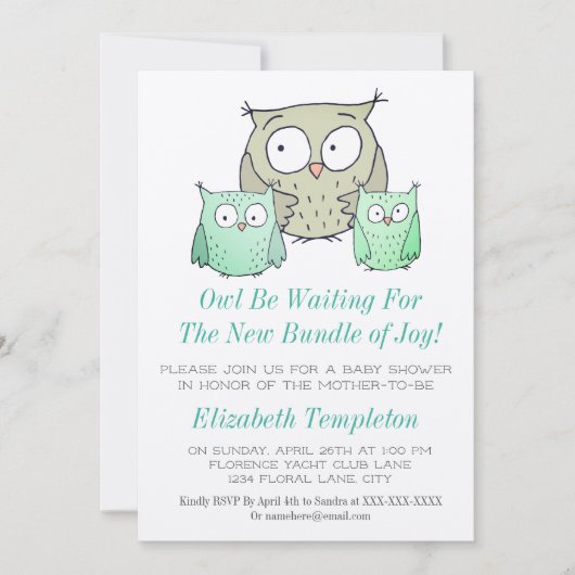 Schattigee Uil Baby shower Geslacht Neutrale bunde Kaart (Voorkant)