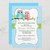 Schattigee Uil Baby shower Uitnodiging / Blauw (Voorkant / Achterkant)