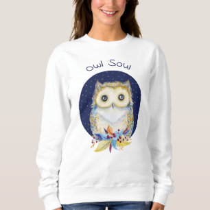 Schattigee Uil beige en blauwe print Trui