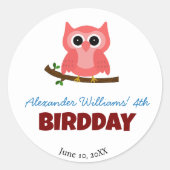 Schattigee uil Bird Illustration Kind's verjaardag Ronde Sticker (Voorkant)
