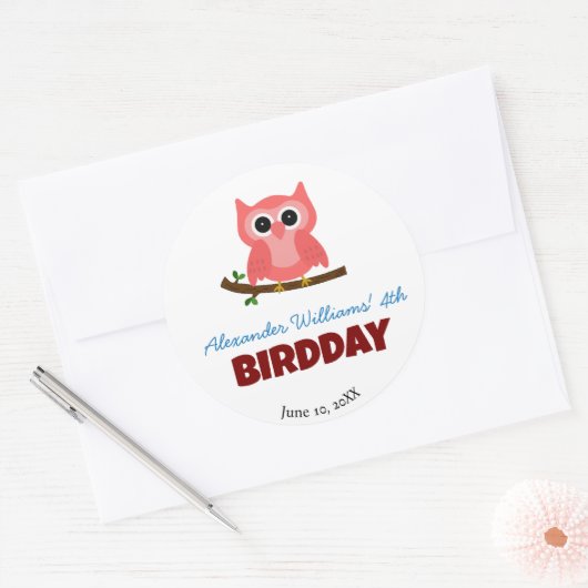 Schattigee uil Bird Illustration Kind's verjaardag Ronde Sticker (Envelop)