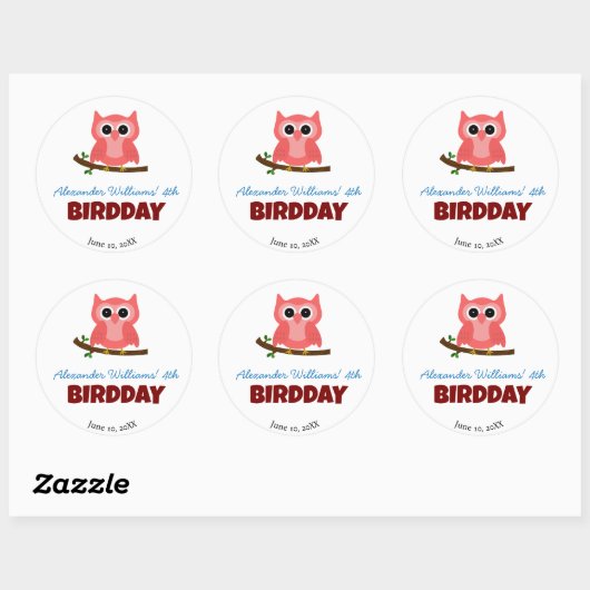 Schattigee uil Bird Illustration Kind's verjaardag Ronde Sticker (Vel)