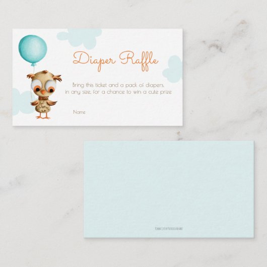 Schattigee Uil Blauw Baby shower Luier Raffle Informatiekaartje (Voorkant / Achterkant)