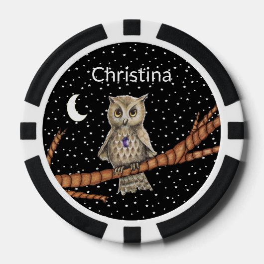 Schattigee Uil Branch Crystal Ketting Moon Stars Poker Chips (Voorkant)