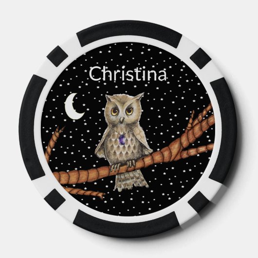 Schattigee Uil Branch Crystal Ketting Moon Stars Poker Chips (Achterkant)