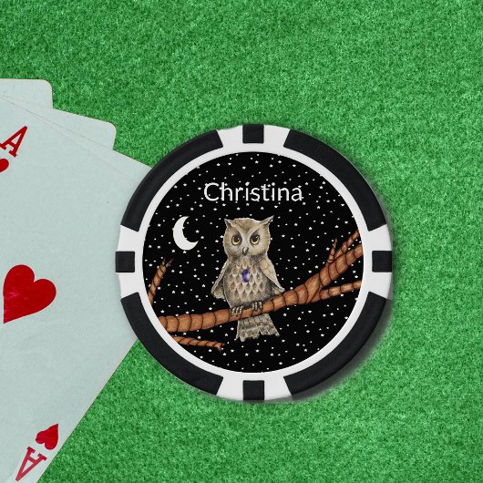 Schattigee Uil Branch Crystal Ketting Moon Stars Poker Chips