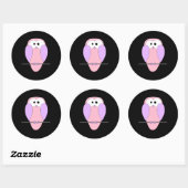 Schattigee Uil Cartoon. Roze Ronde Sticker (Vel)