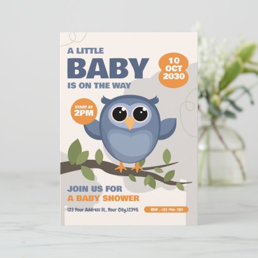 Schattigee Uil Classic Baby shower Kaart (Staand voorkant)