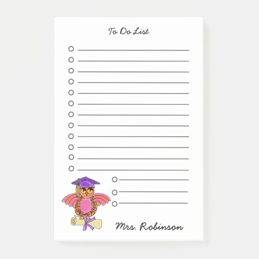 Schattigee uil diploma leraar te doen lijst wit 4  post-it® notes (Voorkant)