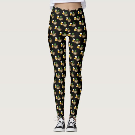 Schattigee Uil Drink Beer St Patrick's Day Pattern Leggings (Voorkant)
