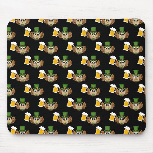 Schattigee Uil Drink Beer St Patrick's Day Pattern Muismat (Voorkant)