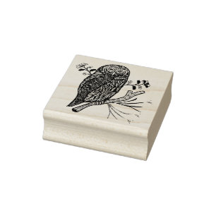 Schattigee uil en bloemetjes rubberstempel
