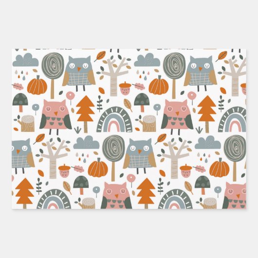 Schattigee Uil en bos Inpakpapier Vel (Voorkant)