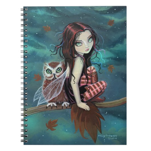 Schattigee uil en Fairy Fantasy Art Notitieboek (Voorkant)