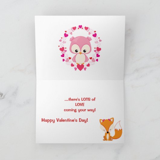 Schattigee uil en Fox Valentijn Feestdagen Kaart (Binnen)