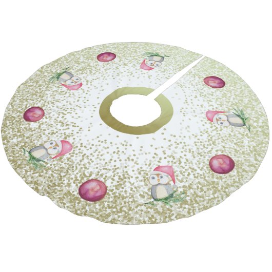 Schattigee uil en kerstballen met glittergoud kerstboom rok (Gekanteld)