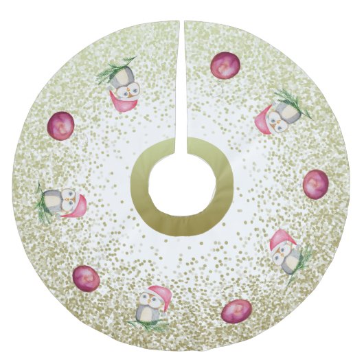 Schattigee uil en kerstballen met glittergoud kerstboom rok (Voorkant)