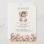 Schattigee Uil en Rozen Boeken voor Baby shower Kaart (Voorkant)