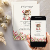 Schattigee Uil en Rozen Boeken voor Baby shower Kaart