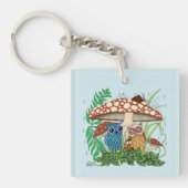 Schattigee Uil Familie Paddenstoel Regen Sleutelhanger (Voorkant)