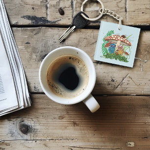 Schattigee Uil Familie Paddenstoel Regen Sleutelhanger