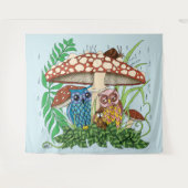 Schattigee Uil Familie Paddenstoelen Regen Wandkleed (Voorkant (horizontaal))