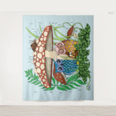 Schattigee Uil Familie Paddenstoelen Regen Wandkleed (Voorkant)