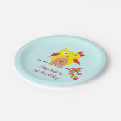 Schattigee uil geel roze bloemen gepersonaliseerde papieren bordje (Gekanteld)