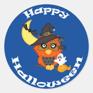 Schattigee uil Halloween Ronde Sticker