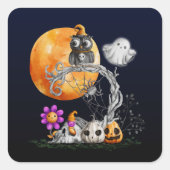 Schattigee uil Halloween Vierkante Sticker (Voorkant)