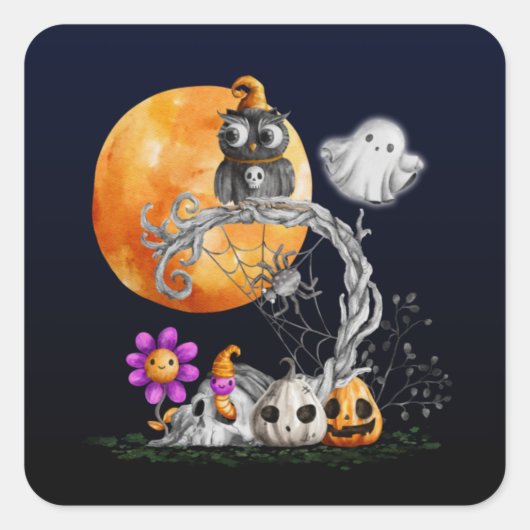 Schattigee uil Halloween Vierkante Sticker (Voorkant)
