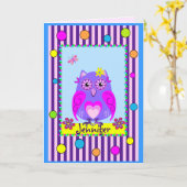 Schattigee Uil Happy Naam & Verjaardag tekst Kaart (Gele Bloem)