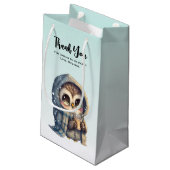 Schattigee Uil Holding een Koffiefeest Dank u Klein Cadeauzakje (Achterkant Gekanteld)