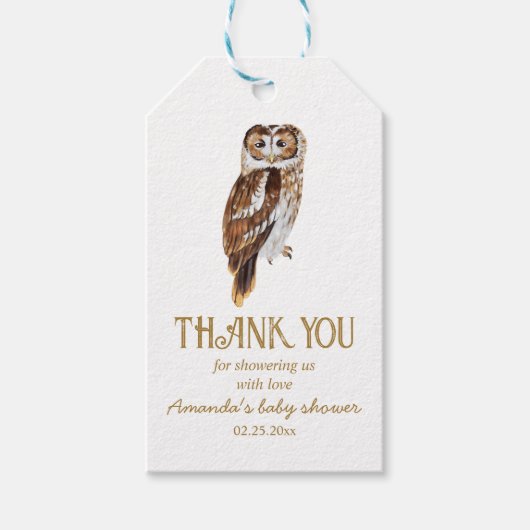 Schattigee uil illustratie Baby shower dank u Cadeaulabel (Voorkant)