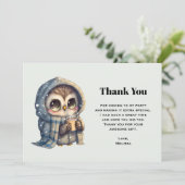 Schattigee Uil in de winter met koffie Bedankkaart (Staand voorkant)