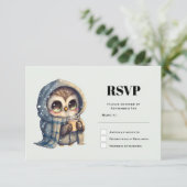 Schattigee Uil in de winter met koffie RSVP Kaartje (Staand voorkant)