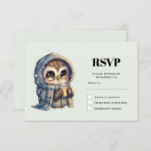 Schattigee Uil in de winter met koffie RSVP Kaartje (Voorkant / Achterkant)
