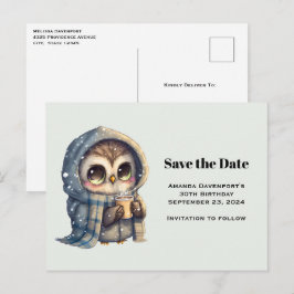 Schattigee Uil in de winter met koffie Save the Da Uitnodiging Briefkaart