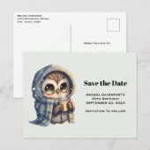 Schattigee Uil in de winter met koffie Save the Da Uitnodiging Briefkaart (Voorkant / Achterkant)