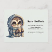 Schattigee Uil in de winter met koffie Save the Da Uitnodiging Briefkaart (Voorkant)