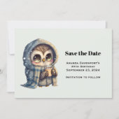 Schattigee Uil in de winter met koffie Save The Date (Voorkant)