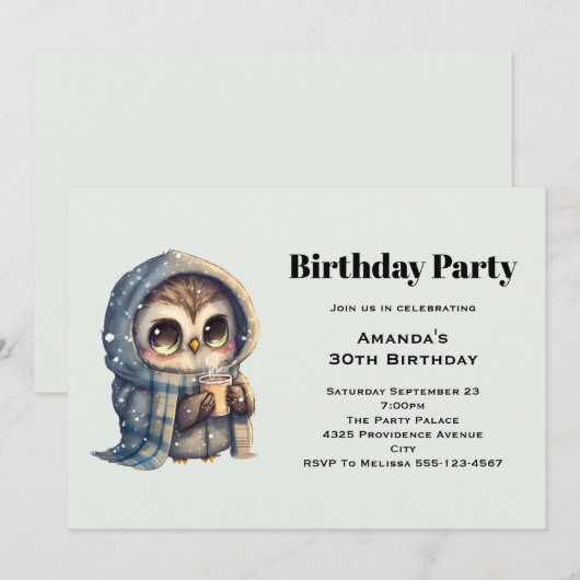 Schattigee Uil in de winter met Koffieverjaardag Kaart (Voorkant / Achterkant)