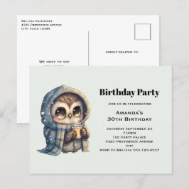 Schattigee Uil in de winter met Koffieverjaardagsf Briefkaart