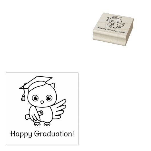 Schattigee uil in een Afstuderen Pet met een rol Rubberstempel (Gestempeld)