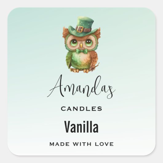 Schattigee Uil in een groene Top Hat Business Vierkante Sticker (Voorkant)
