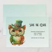 Schattigee Uil in een Groene Top Hoed Baby shower Save The Date (Voorkant / Achterkant)