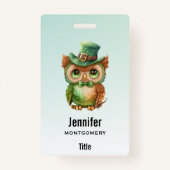 Schattigee Uil in een Groene Top Hoed Badge (Achterkant)